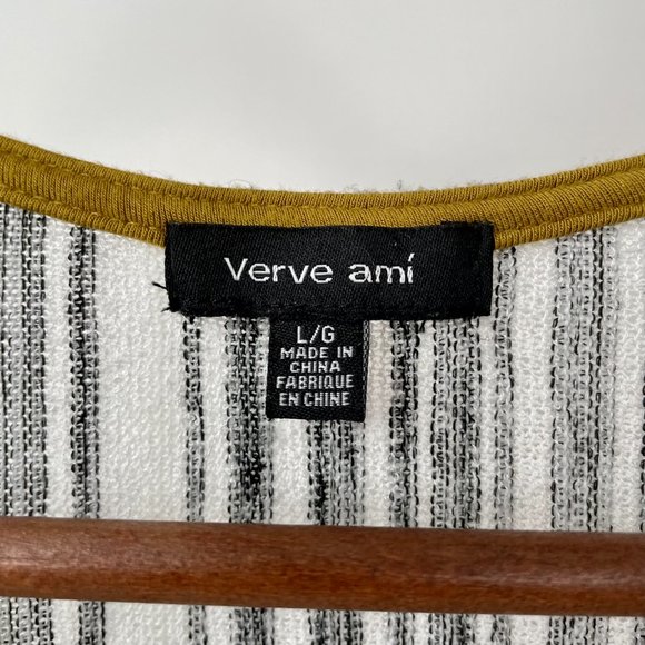 Verve Ami Black and White Stripe V Neck Sweater With Knotted Waist, Size L - Picture 4 of 6